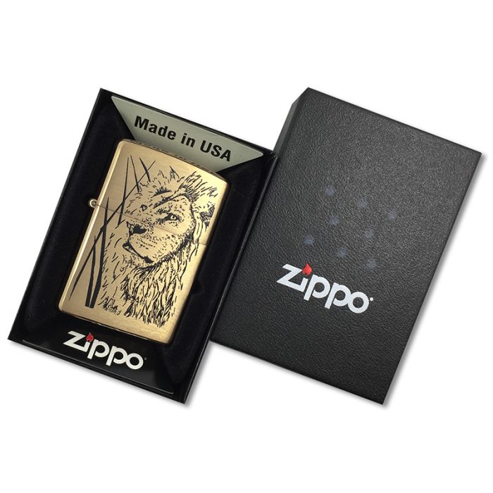 Зажигалка ZIPPO Proud Lion Brushed Brass, латунь, золотистый, матовая, 36х56х12 мм