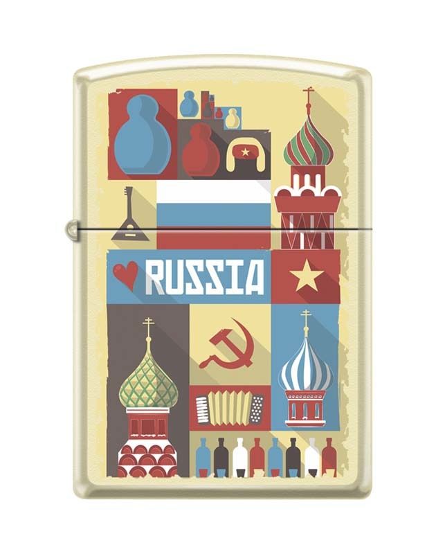 Зажигалка ZIPPO Открытка из России, латунь/сталь с покрытием Cream Matte, кремовая, 36x12x56 мм