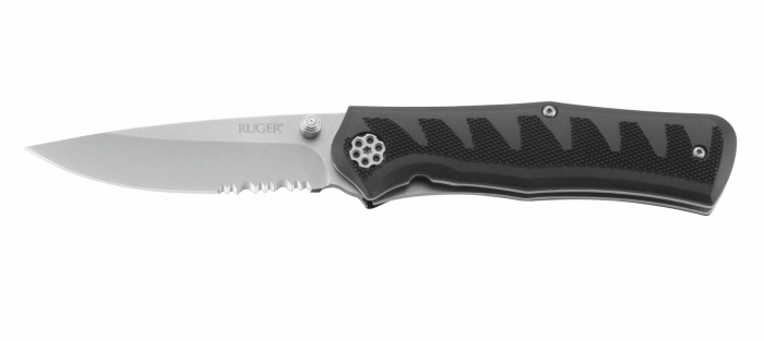 Полуавтоматический складной нож Ruger® Knives Crack-Shot™ Compact, сталь 8Cr13MOV Stonewashed Combo, рукоять термопластик GRN