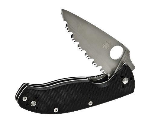 Нож складной Tenacious Spyderco C122GS, сталь 8Cr13MOV Satin Serrated, рукоять стеклотекстолит G-10, чёрный