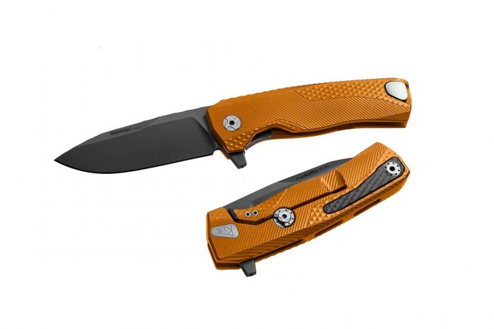 Нож складной LionSteel ROK A OB, сталь Black (Mil Spec) Finish Bhler M390, рукоять алюминий, оранжевый