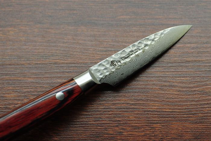 Нож кухонный овощной 80 мм, Sakai Takayuki, сталь VG-10 Damascus, рукоять дерево pakka wood