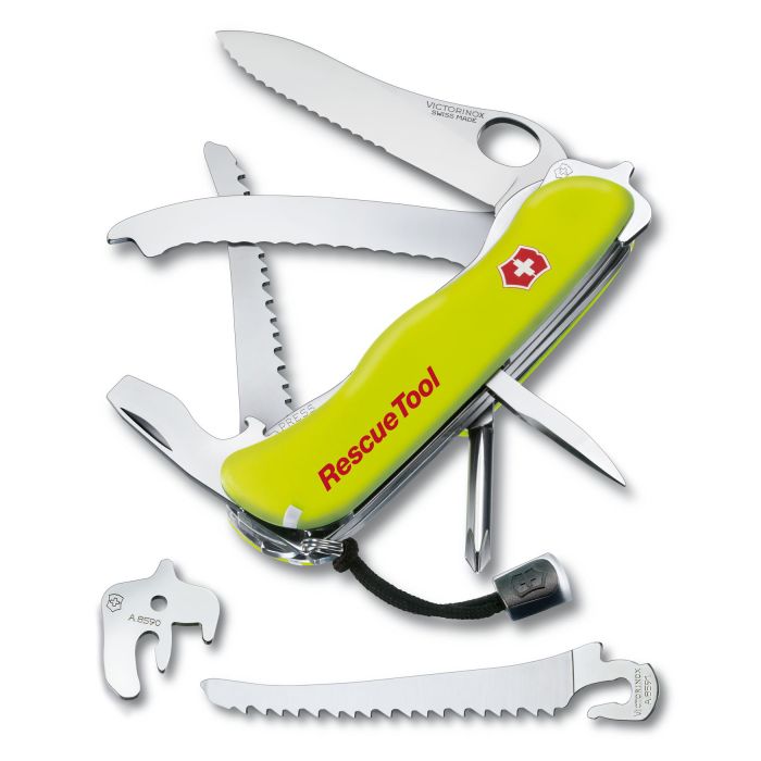 Нож перочинный Victorinox RescueTool One Hand, сталь X50CrMoV15, рукоять нейлон, жёлтый