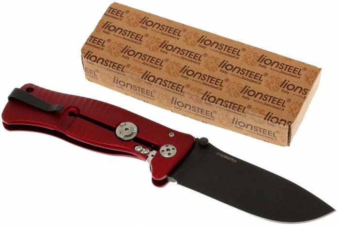 Нож складной LionSteel SR1A RB RED, сталь D2 Black Finish, рукоять алюминий (Solid®), красный