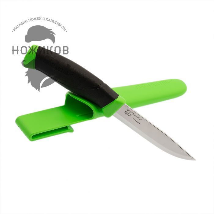 Нож с фиксированным лезвием Morakniv Companion Green, сталь Sandvik 12C27, рукоять пластик/резина, зеленый