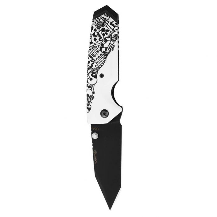 Нож складной Hogue EX-02 Tanto Skulls & Bones, сталь 154CM, рукоять ABS-пластик, молочный