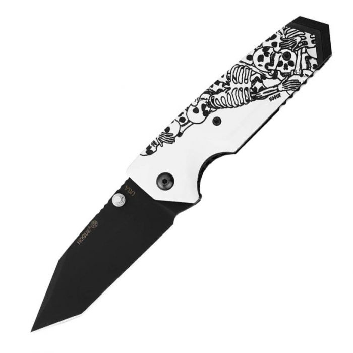 Нож складной Hogue EX-02 Tanto Skulls & Bones, сталь 154CM, рукоять ABS-пластик, молочный