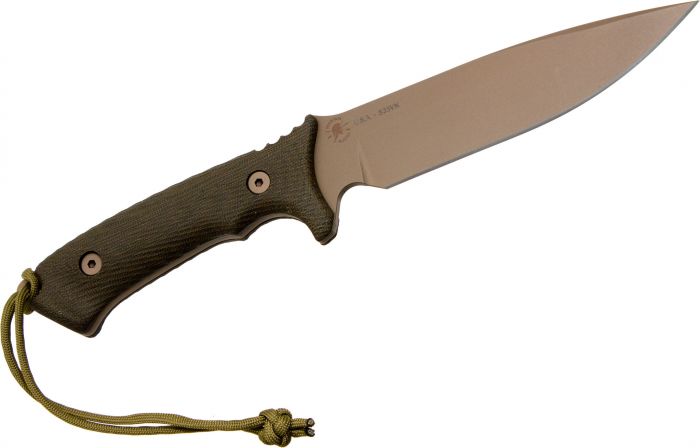 Нож с фиксированным клинком Spartan Blades Harsey Difensa, сталь CPM-S35VN Flat Dark Earth, рукоять зеленая микарта, чехол песочный